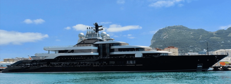 Built by Lürssen as Project Thunder, the $600M Crescent superyacht stretches 445 feet. Detained in Spain since 2022, no interior photos have ever surfaced.
